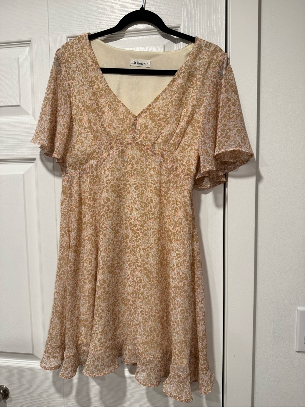In Bloom beige and blush floral V-neck dress